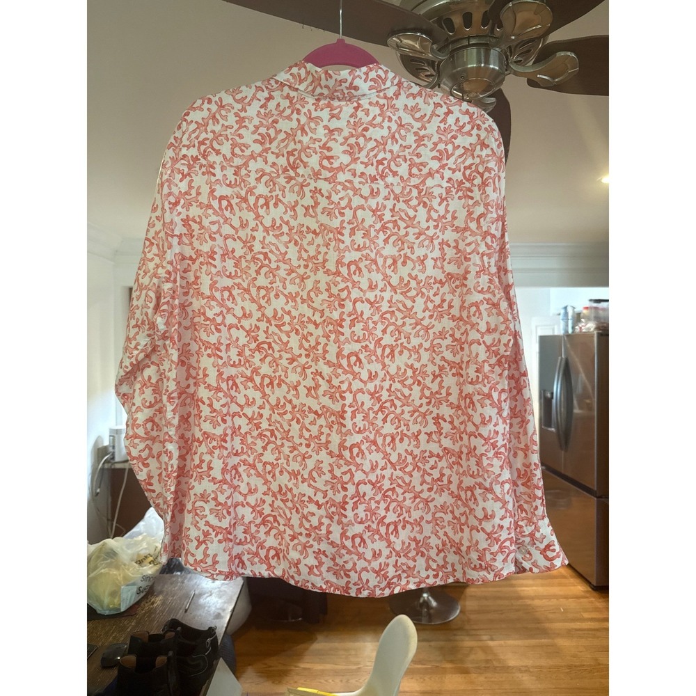 Tommy Bahama Womens Large Linen Blend Coral Reef Print Button Up Shirt Orange. L - Picture 3 of 12